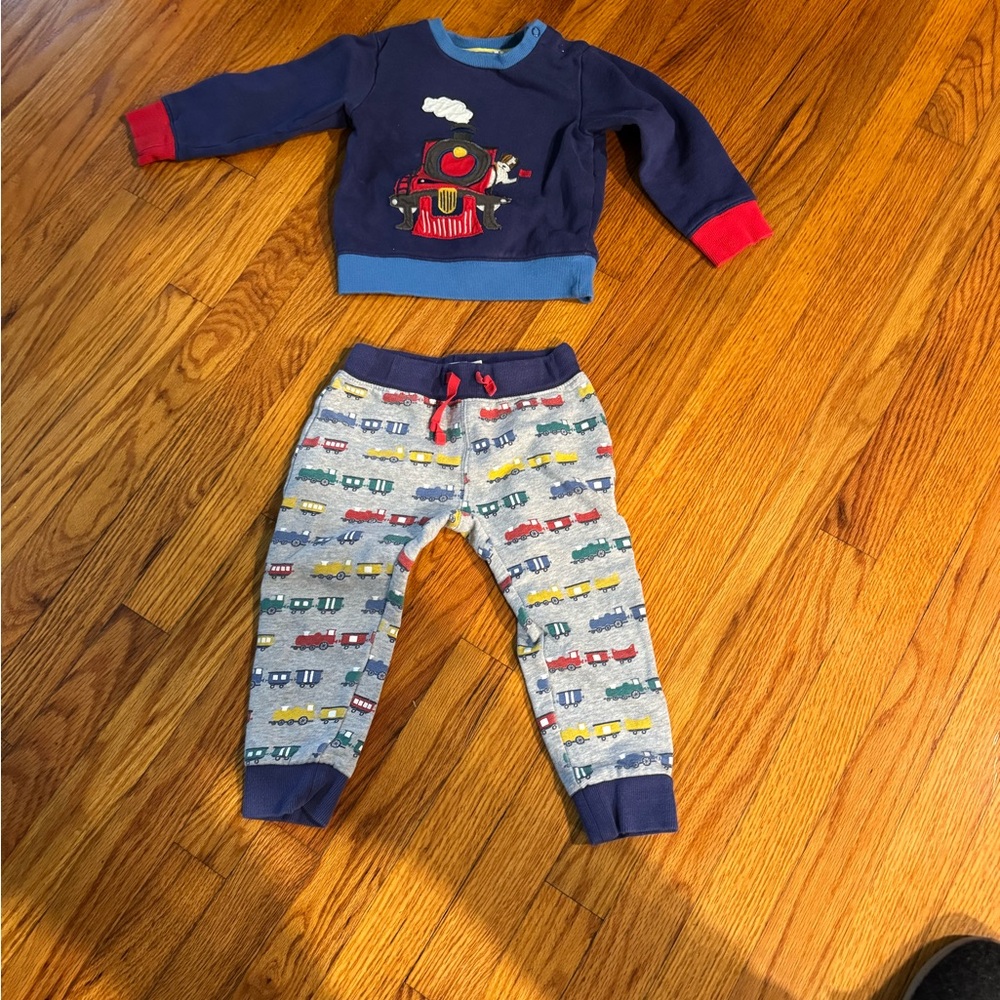Mini Boden Blue and Gray Train Matching Set